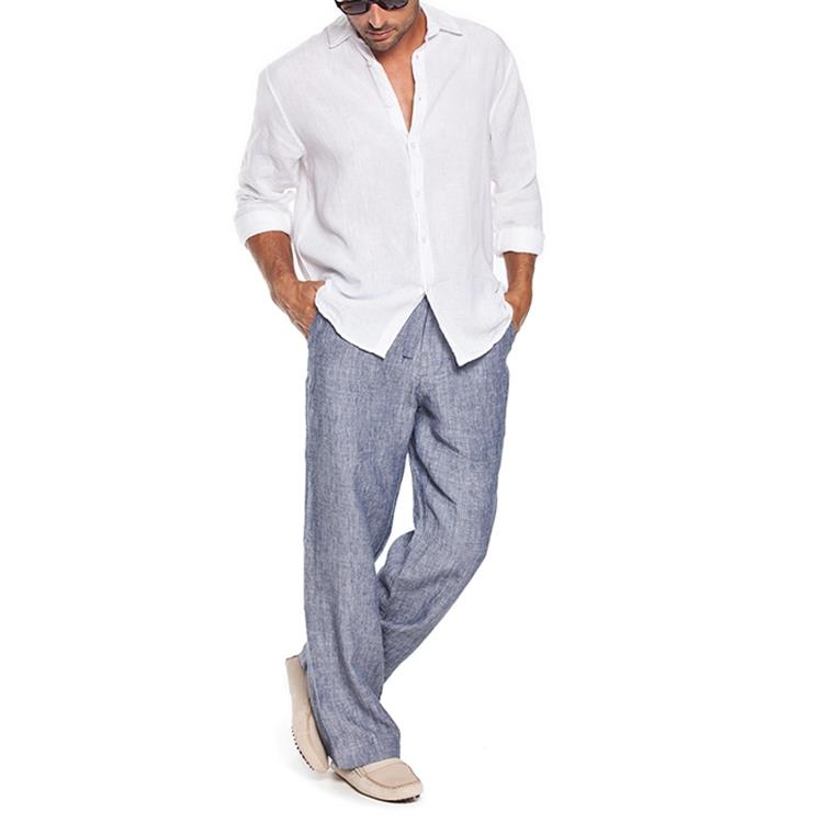 Neformálne veľké pánske nohavice s bielizňou-4 Casual big mens linen pants-4
