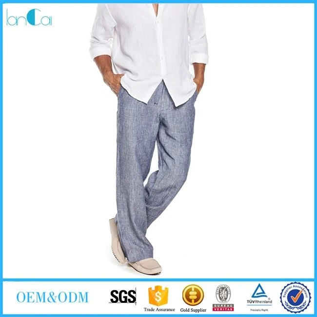 casual big mens linen pants-B